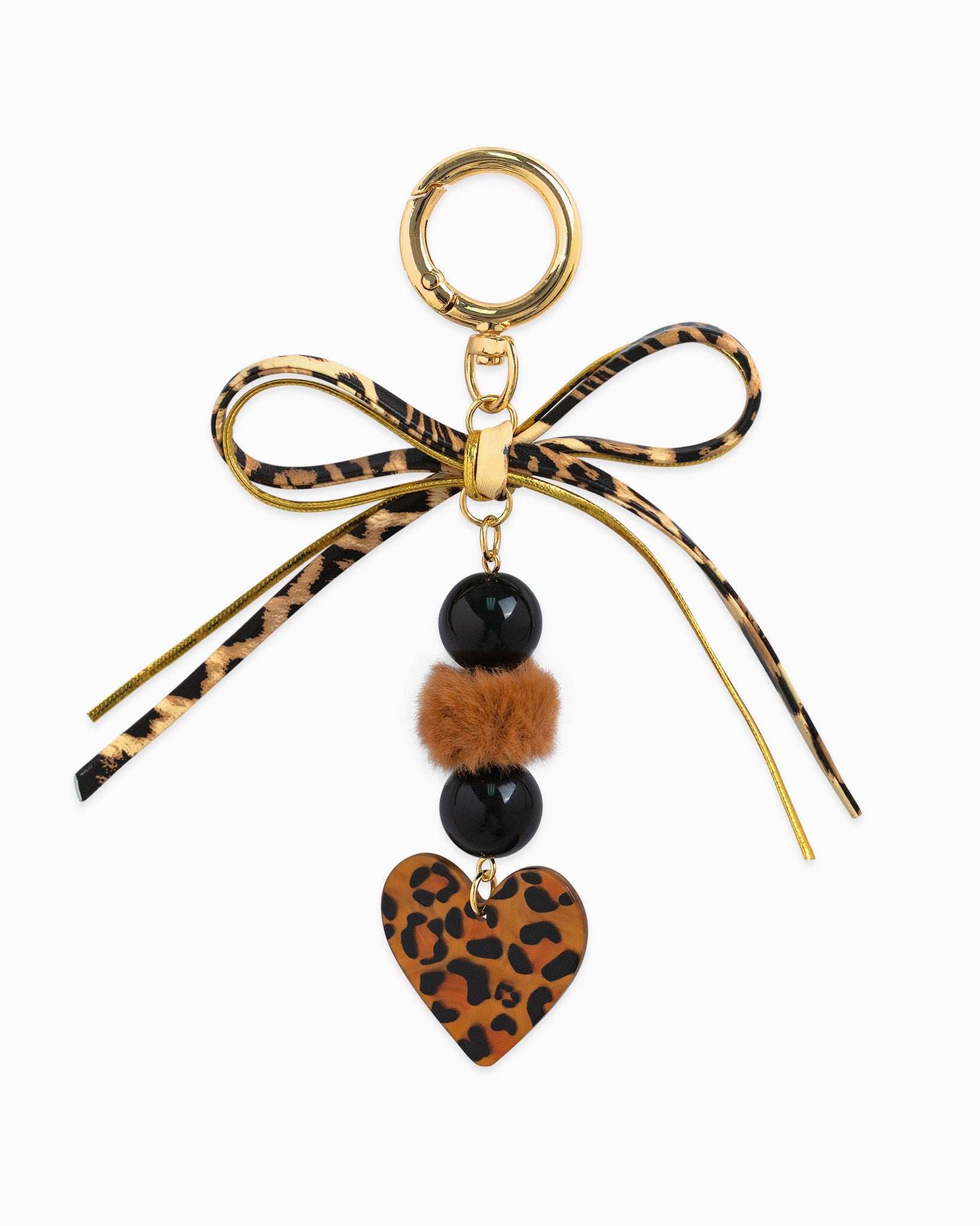 Leopard Heart Bow Pom Bag Charm